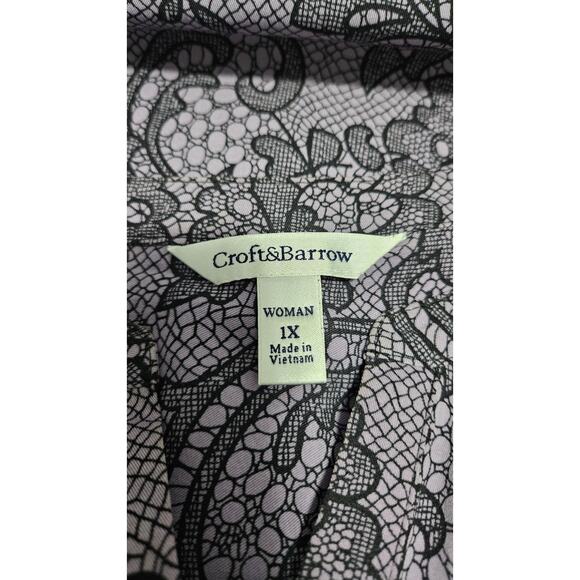 Croft & Barrow Womens 1X Blouse Top Purple Roll Tab Sleeves Pockets Split V-Neck - Picture 7 of 9